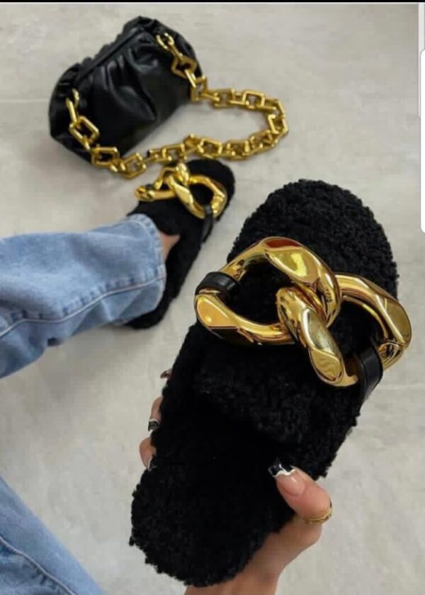 black women faux fur slippers