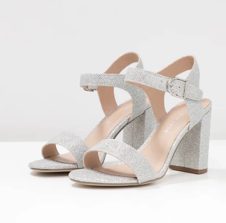 Silver Diamanté Embellished Mid Block Heel Sandals | New Look