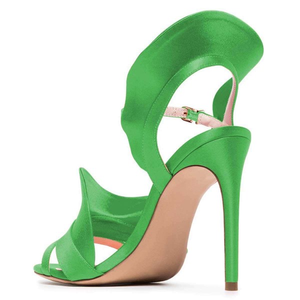green satin slingback sandals